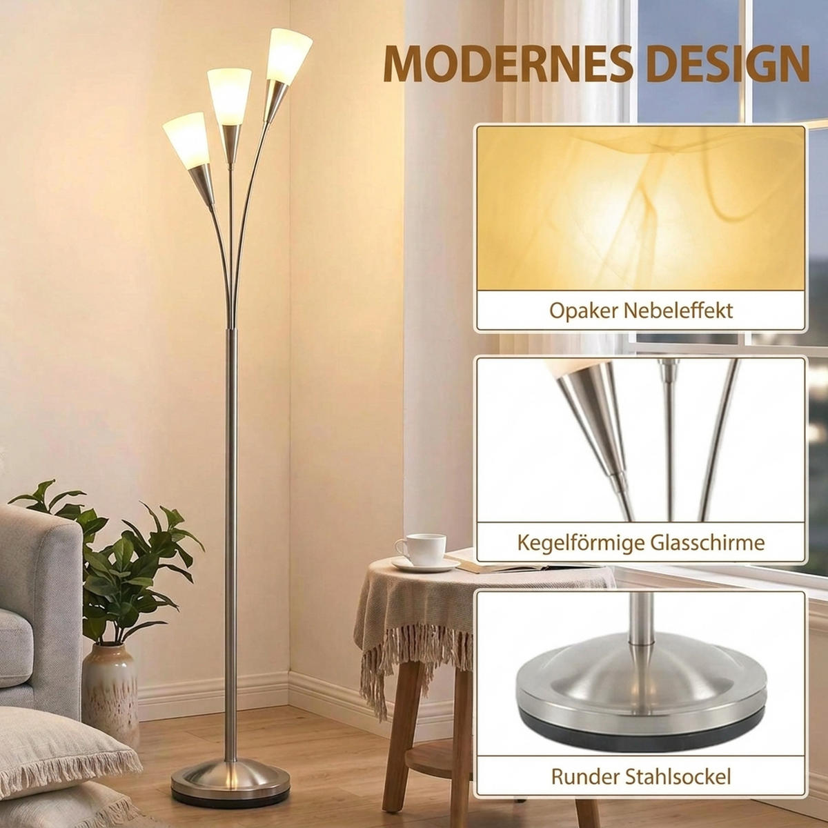 STEHLAMPE Glas Silber - Silberfarben, Glas (26/26/166cm) - HOMCOM