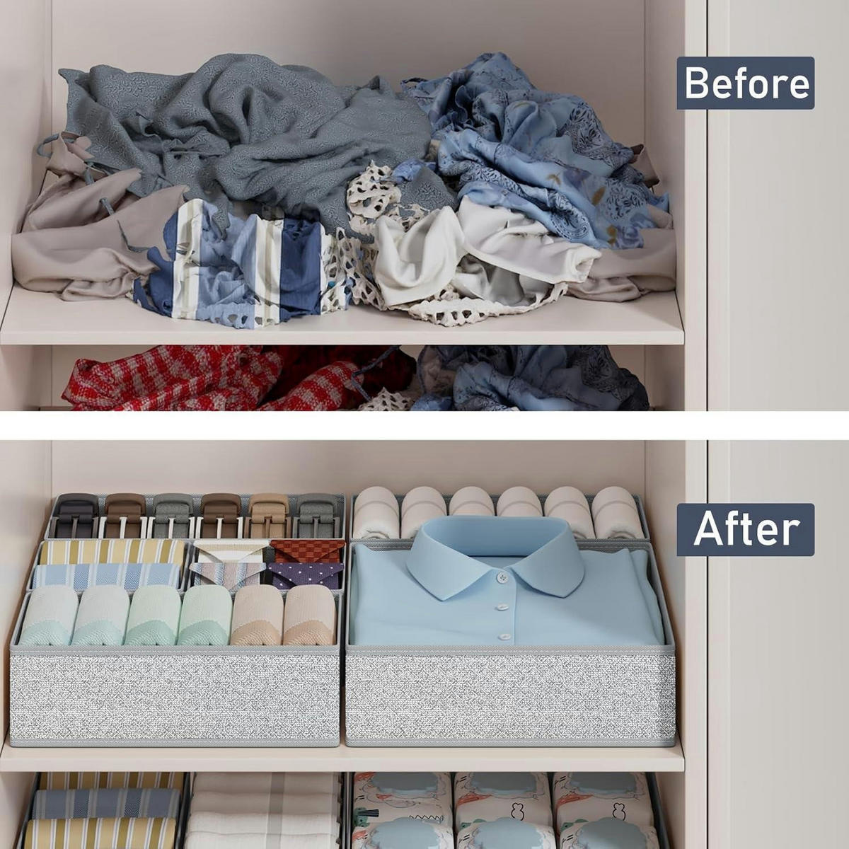 SCHRANK Organizer 12-teiliges Set Grau - Multicolor, Textil (15/5/25cm)