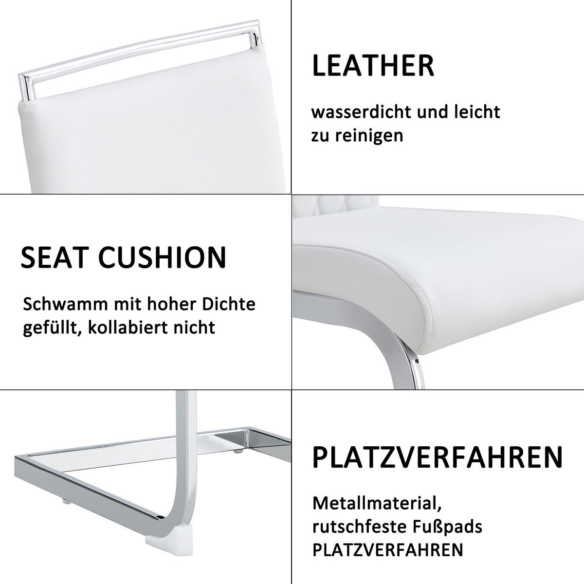 ESSZIMMERSTÜHLE 2er Set PU Leder Leinen Weiß Gepolstert - Weiß, Metall (42/95/48cm) - FLIEKS