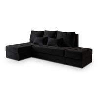 ECKSOFA NORVI Schwarz Plüsch-Stoff mit Schlaffunktion - Schwarz, Holz (251/143cm) - MASSENO