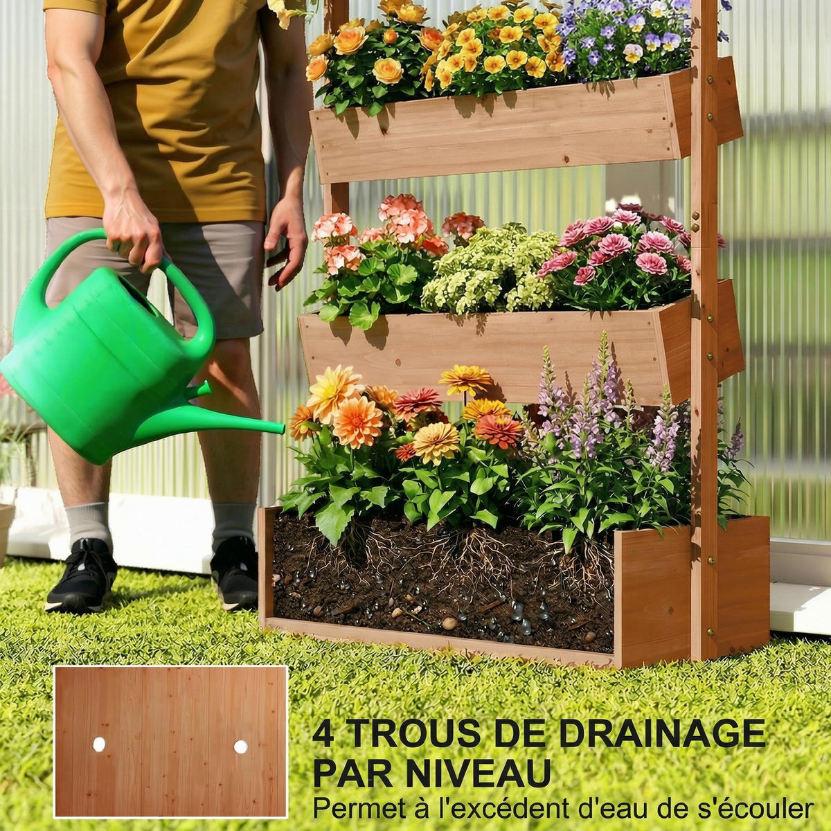 BLUMENTREPPE DE-12305 4-stufig, mit Drainage Braun - Braun, Holz (45/140/85cm) - ComfortXL