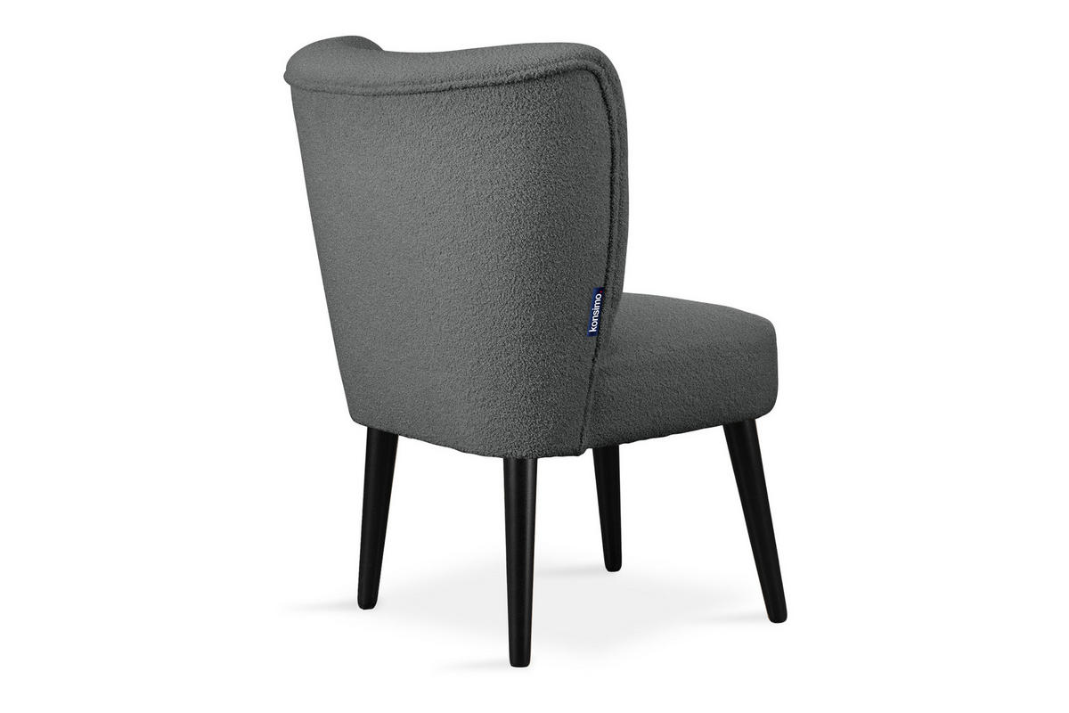 COCKTAILSESSEL APPA uf hohen schwarz lackierten Beinen aus Buchenholz, aus recyceltem Boucle-Stoff, Dunkelgrau/Schwarz - Dunkelgrau/Schwarz, Holz/Textil (63/89/65cm) - KONSIMO®