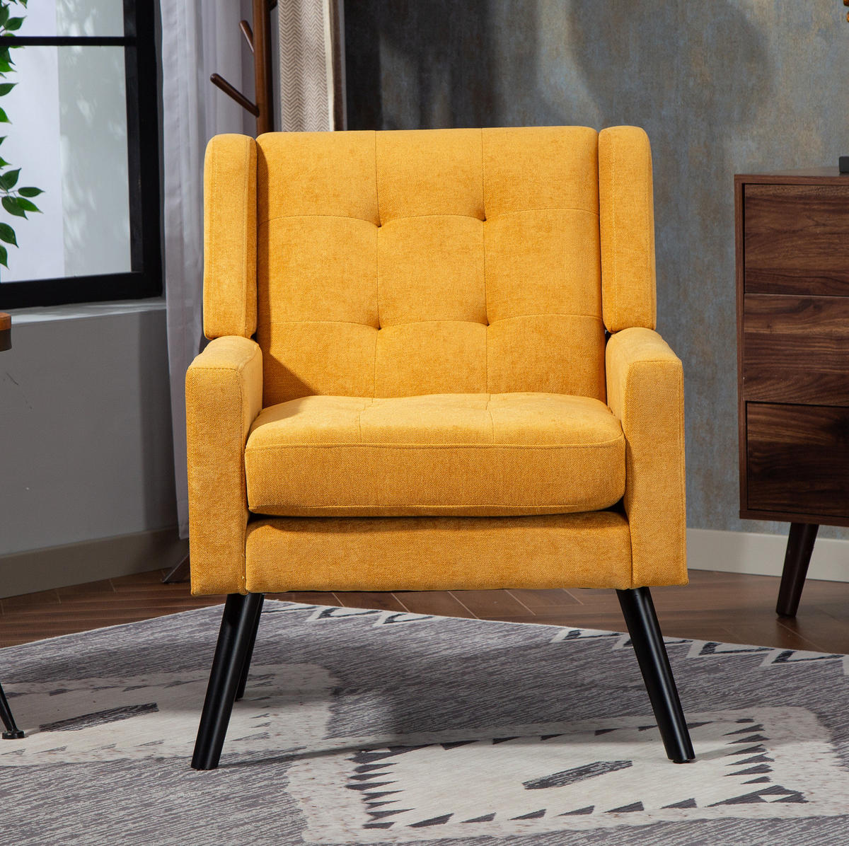 POLSTERSESSEL in Gelb mit Tufting und Massivholzbeinen – bis 130 kg belastbar - Gelb, Textil (76/88/68cm) - BEAOK
