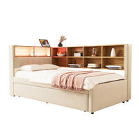 AUSZIEHBETT 90/200 cm in Beige mit LED-Beleuchtung und Stauraum - Beige, Textil (90/200cm) - Flora Grace
