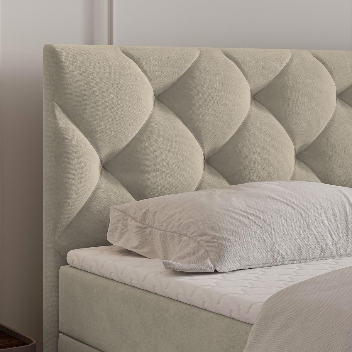 BOXBETT ROVARI 140x200 cm mit Matratze und Topper - Beige - Beige, Holz (140/200cm) - MASSENO