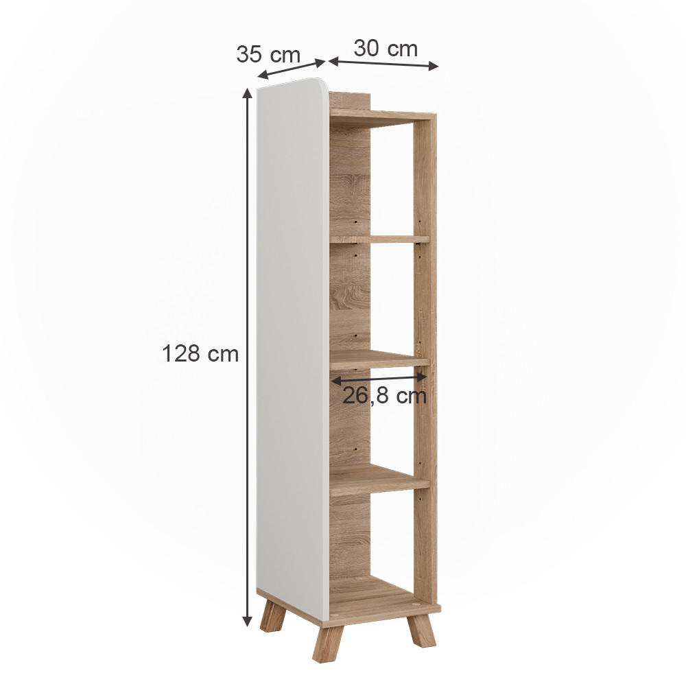BADREGAL Karen Sonoma/Weiß 30 x 128 cm mit 4 Fächern - Weiß/Sonoma Eiche, Holzwerkstoff (30/128/35cm) - Vicco