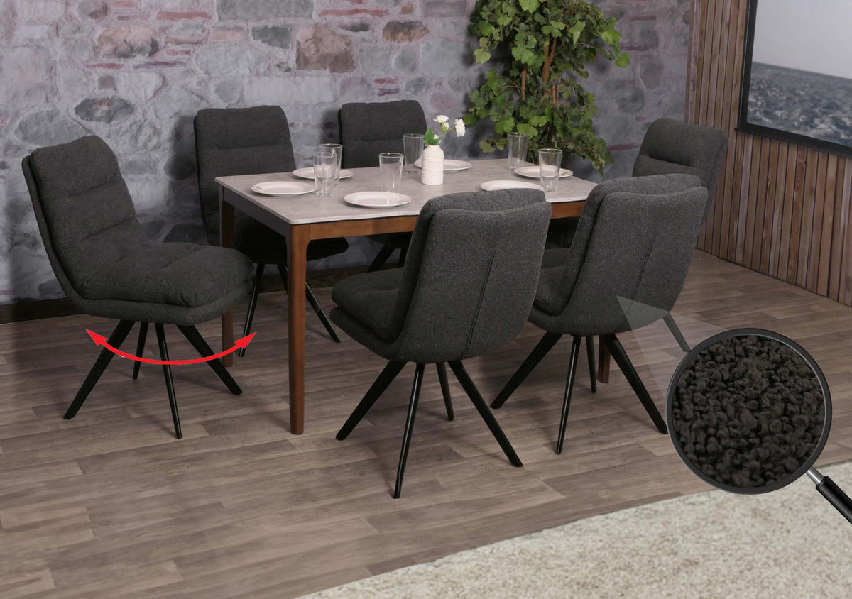 ESSZIMMERSTUHL BOUCLé Anthrazit 6er-Set - Anthrazit, Textil (48/92/68cm) - MCW