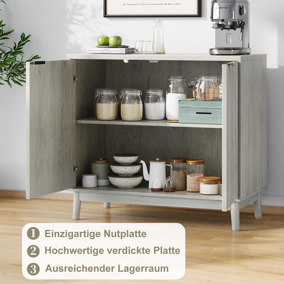 KOMMODE Grau 80/39.80/85.80 cm - Grau, Holzwerkstoff (39.8/85.8/80cm) - Urban Meuble