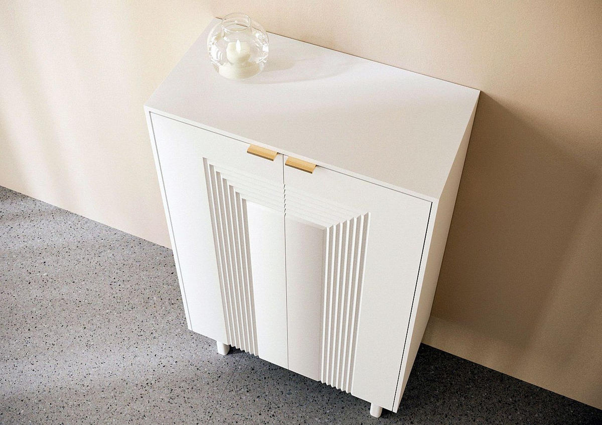 SCHUHSCHRANK Yoko, Weiß, Mit Dekorativen Fronten Und Goldgriffen - Weiß, Holzwerkstoff/Buchenholz (80/120/40cm) - Dancan