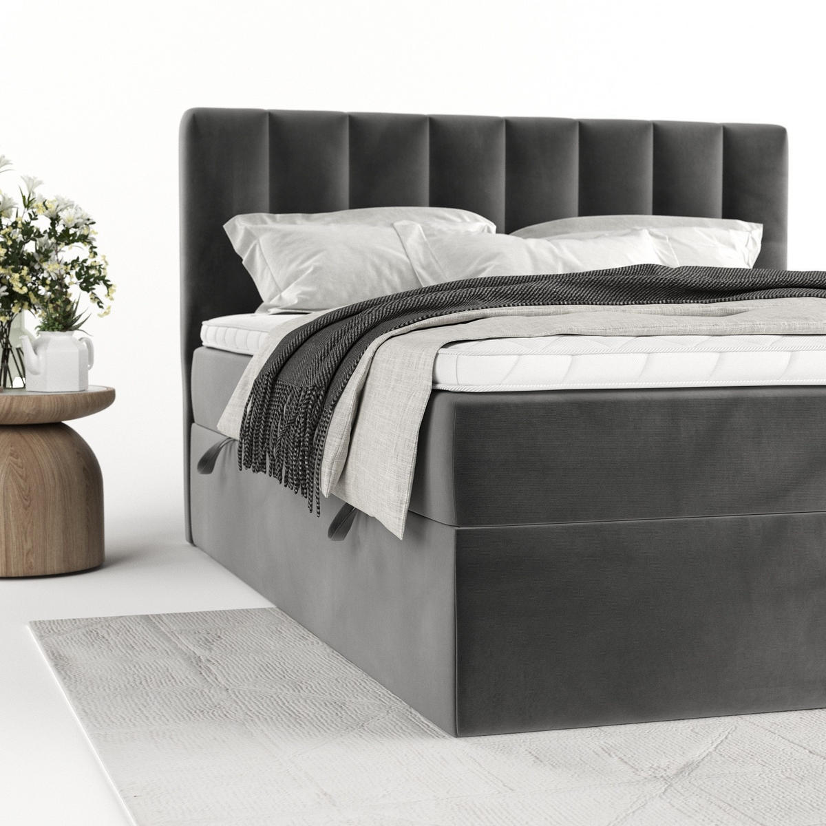 BOXBETT Bari 160/200 cm Grau im Kronos Stoff - Grau, Holz/Holzwerkstoff (160/200cm) - AltaBeds