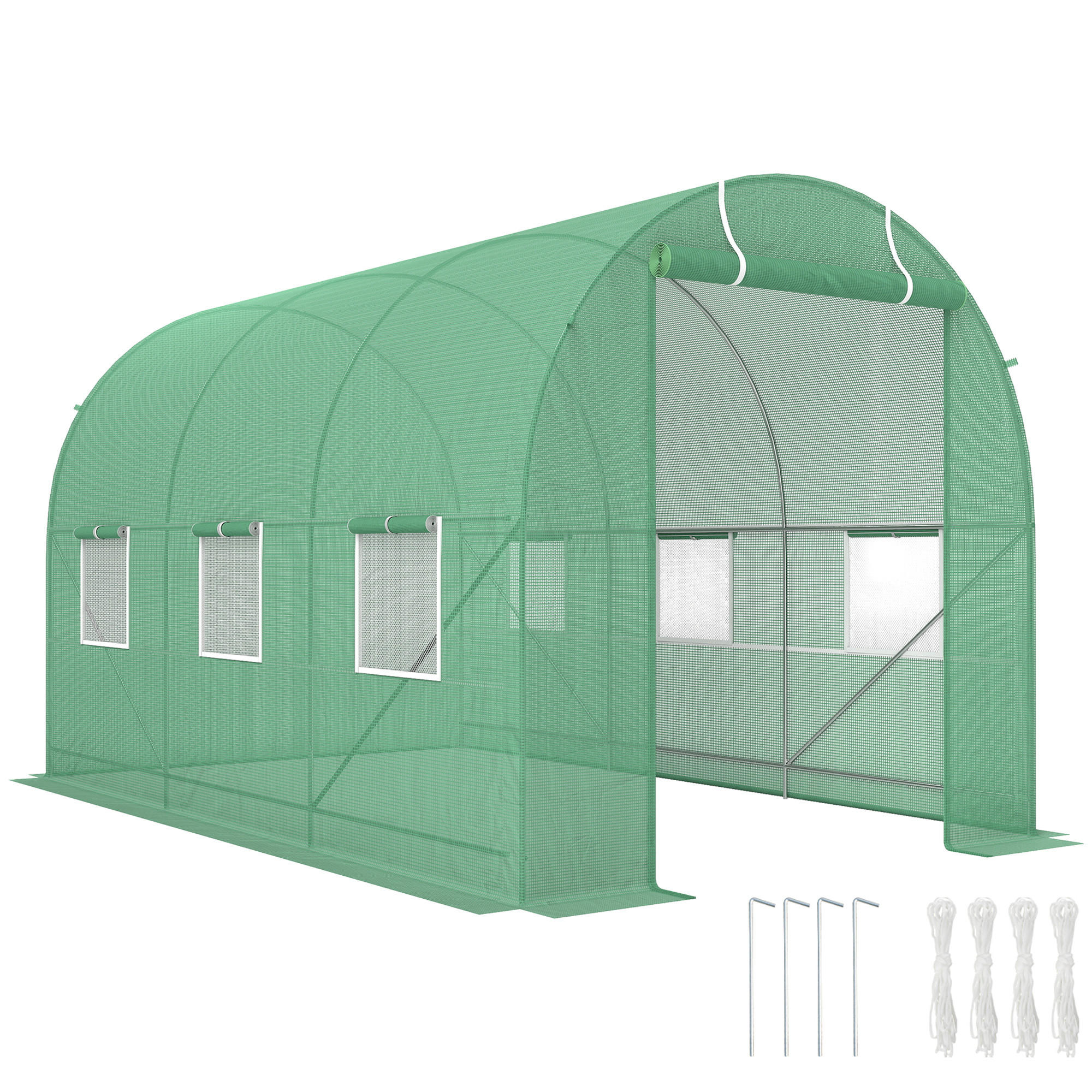 GEWÄCHSHAUS DE-11894 7 m² mit Tür & 6 Fenstern Grün - Grün, Metall (200/200/350cm) - ComfortXL