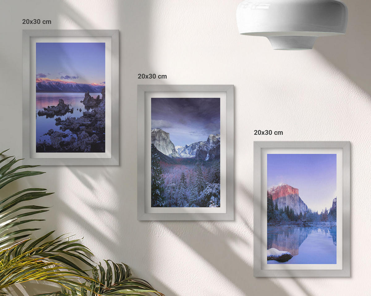 BILDER SET 3er Set - 20x30 cm Silberner Rahmen - Berglandschaften, Sonnenuntergang, Wasser - Silberfarben, Kunststoff (20/30cm) - TULUP