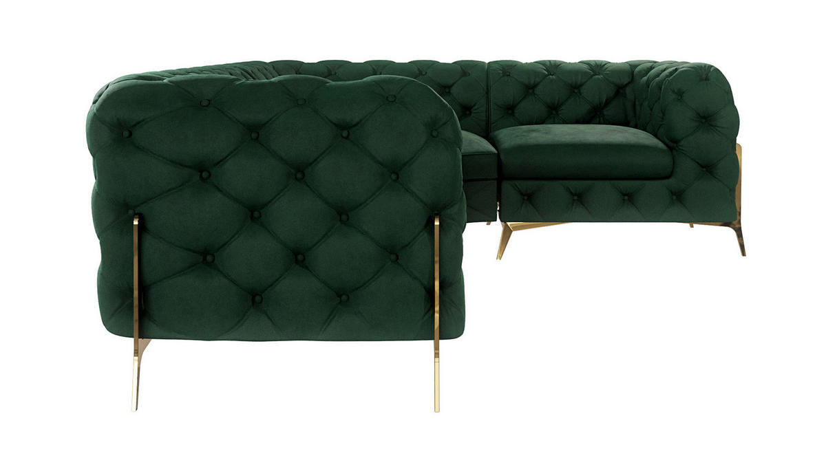 ECKSOFA Chesterfield Lexi Flasche Grün Samt, Ottomane rechts - Smaragdgrün/Goldfarben, Holz/Textil (264/204cm) - S-Style Möbel