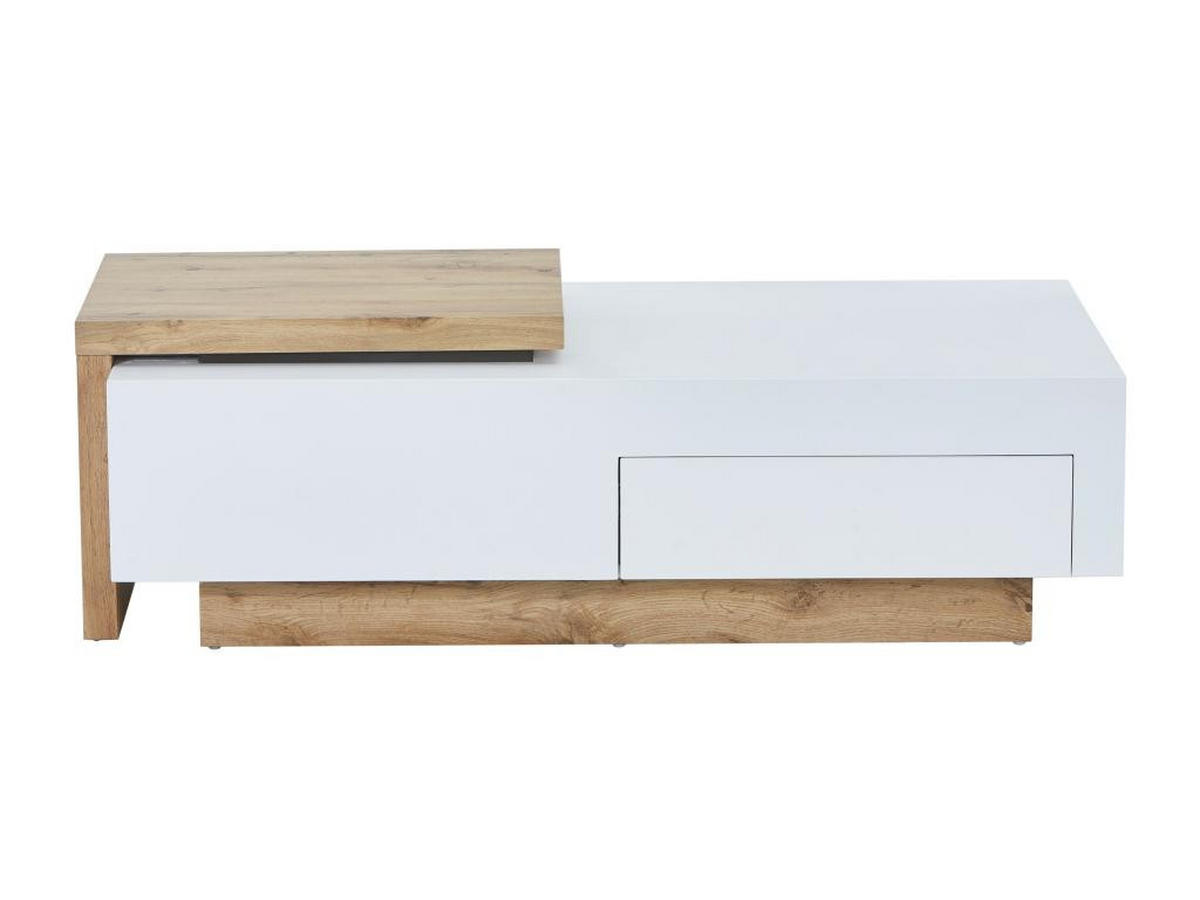 AUSZIEHBARER Couchtisch - 1 Schublade und 1 Ablagefach - MDF - Holzfarben und Weiß - MANDREA - Naturfarben, Holz (178/60/38cm) - Vente-Unique
