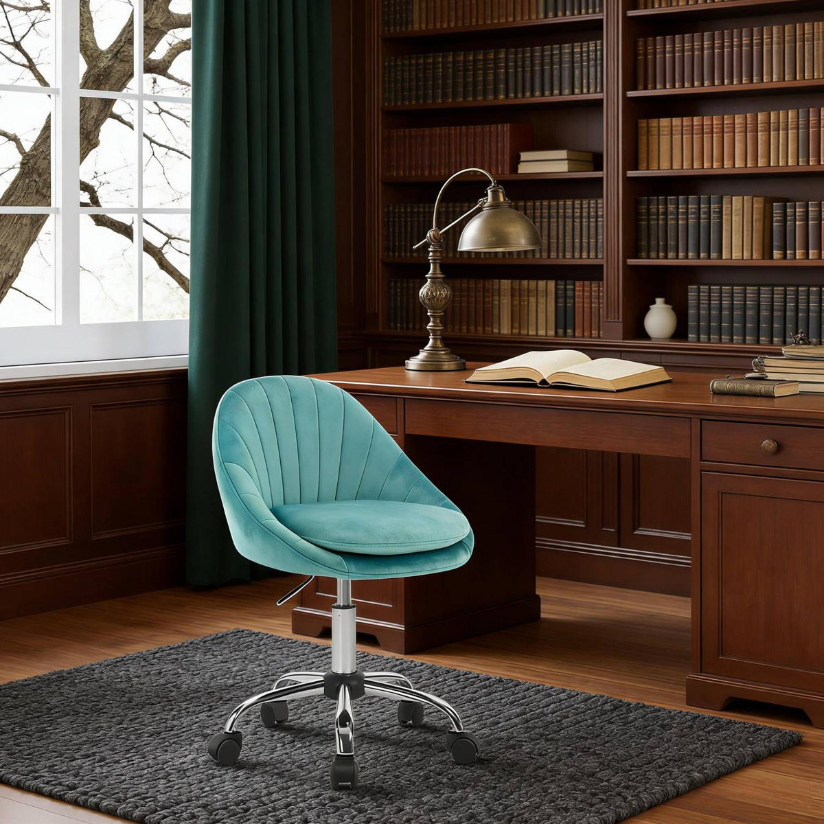 BÜROSTUHL höhenverstellbar drehbar Samt Turquoise - Türkis, Metall (52/82/47.5cm) - Meubliv