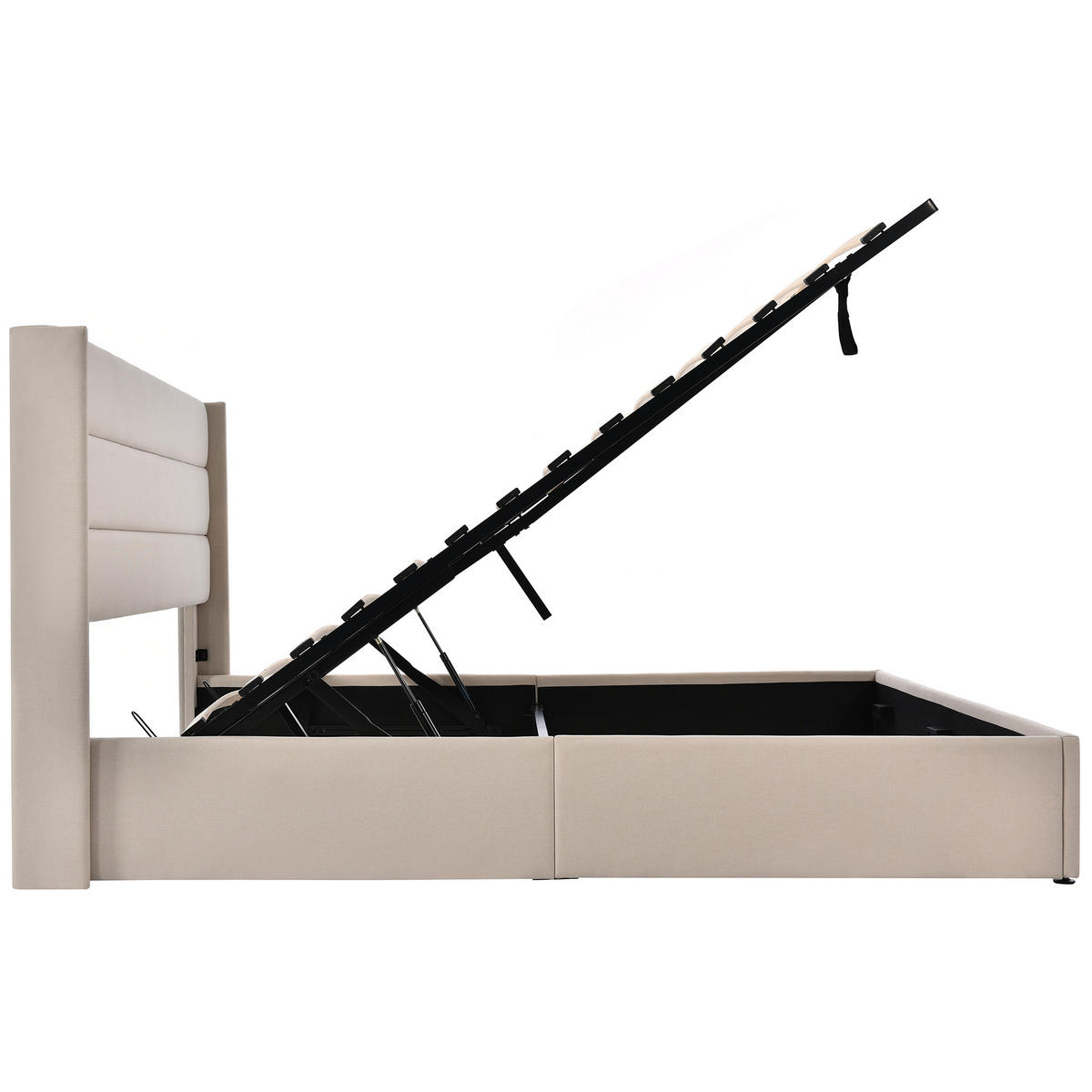 POLSTERBETT 160x200 cm Hydraulik Lattenrost Leinen beige - Beige, Holz (160/200cm) - LEBENLANG