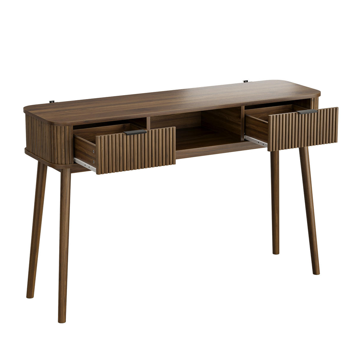 KONZOLOVÝ STOLEK Mid-century se 2 zásuvkami, ořechový dekor - barva vlašského ořechu, kompozitní dřevo (35/120/77.6cm) - Urban Meuble