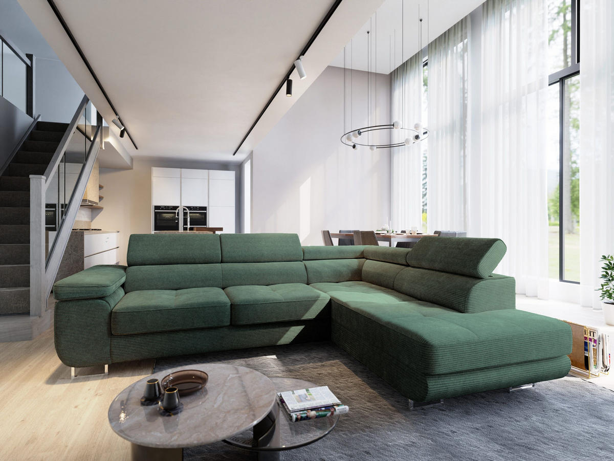 ECKSOFA APIRO R-S Grün Kordstoff mit Schlaffunktion - Grün, Holz (276/202cm) - MASSENO
