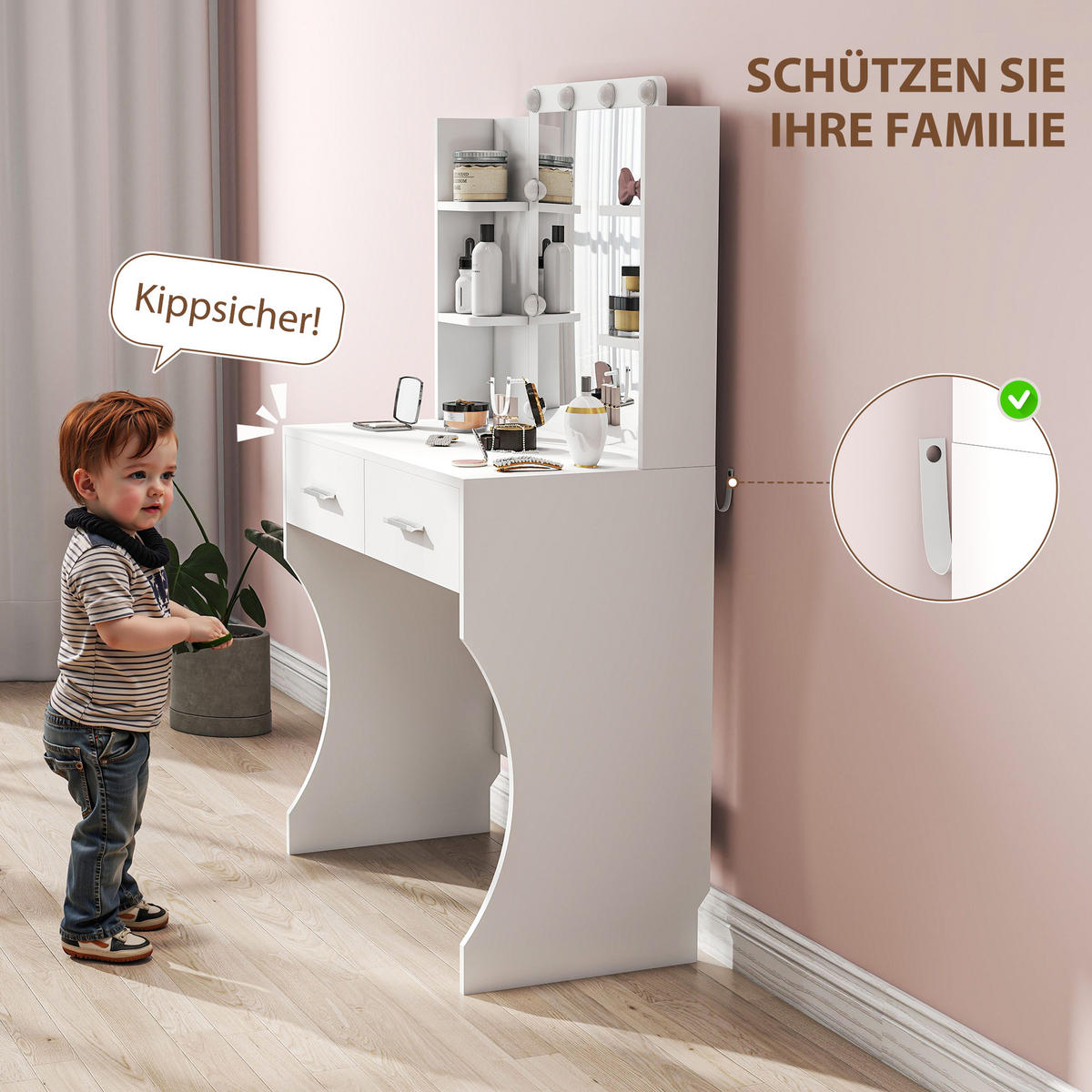 SCHMINKTISCH mit 2 Schubladen, Weiß - Weiß, Karton (40/132/80cm) - HOMCOM