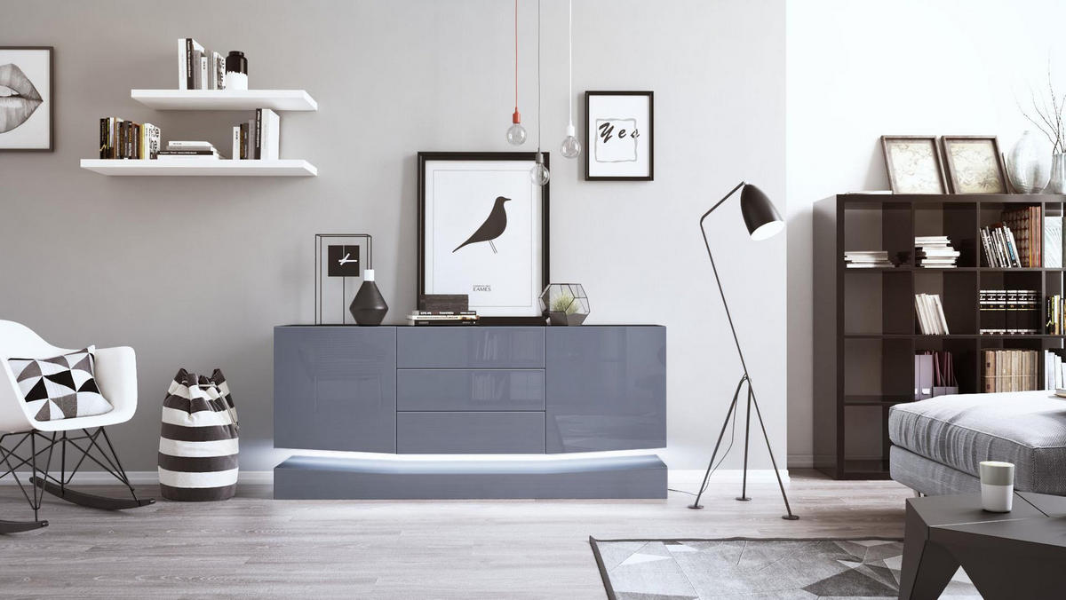 SIDEBOARD City Fronten in Grau Hochglanz - Grau, Holzwerkstoff (178/82/39cm) - Vladon