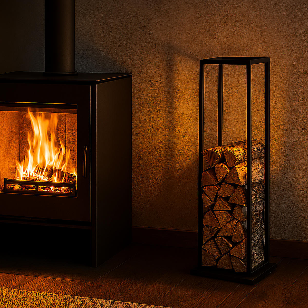 KAMINHOLZREGAL - Schwarz, Metall (35/121/35cm) - Relaxdays