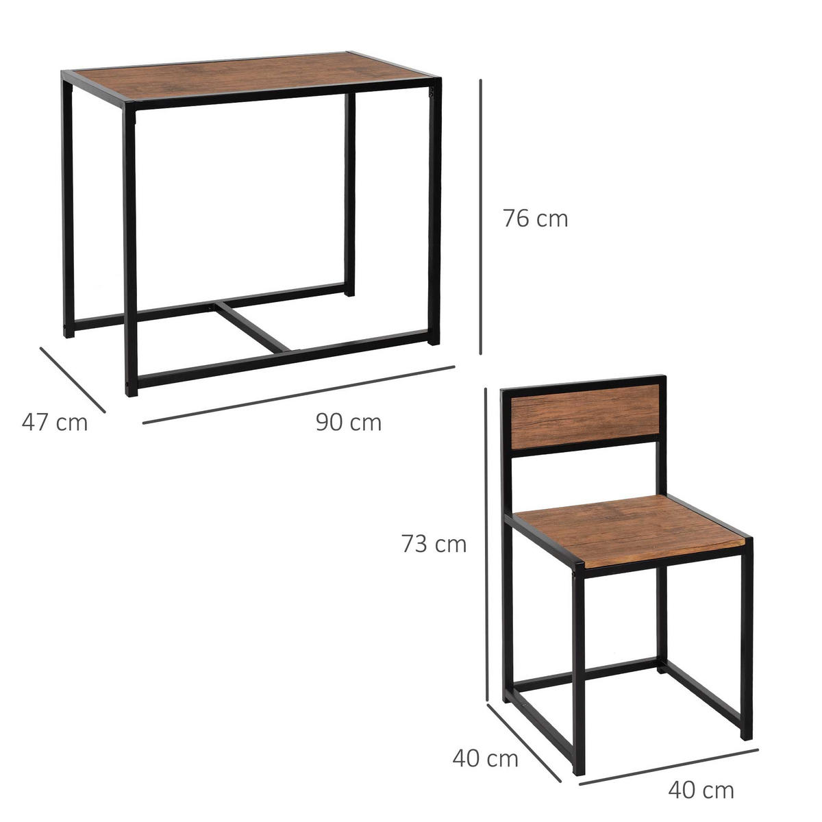 3-TLG. Essgruppe, Küchentisch, Esstisch mit 2 Stühlen, Esstisch Set für Küche - Naturfarben, Kunststoff (47/76/90cm) - HOMCOM