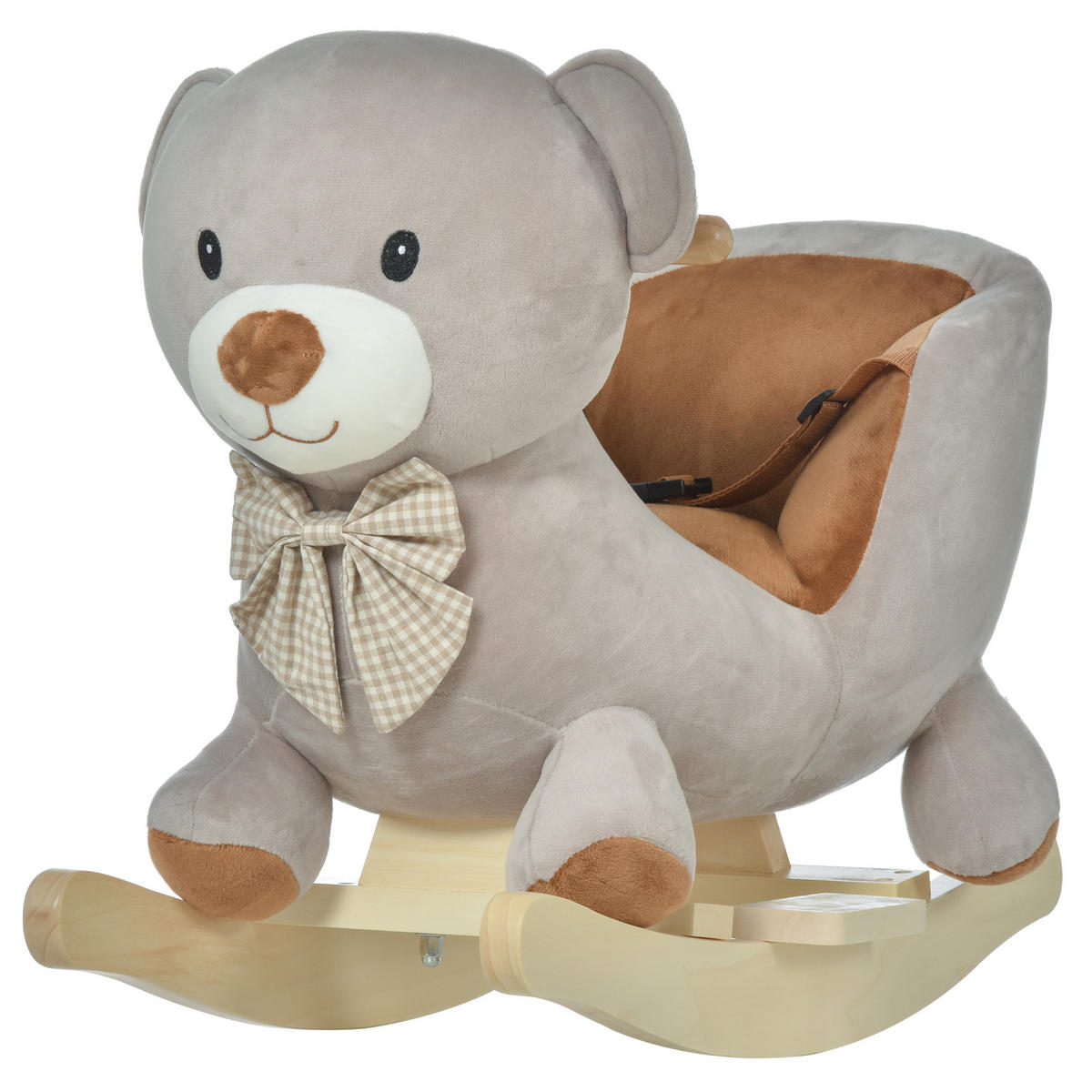 SCHAUKELPFERD DE-18232 mit Soundfunktion und Sicherheitsgurt Grau-Braun - Grau, Holz (33/50/60cm) - ComfortXL