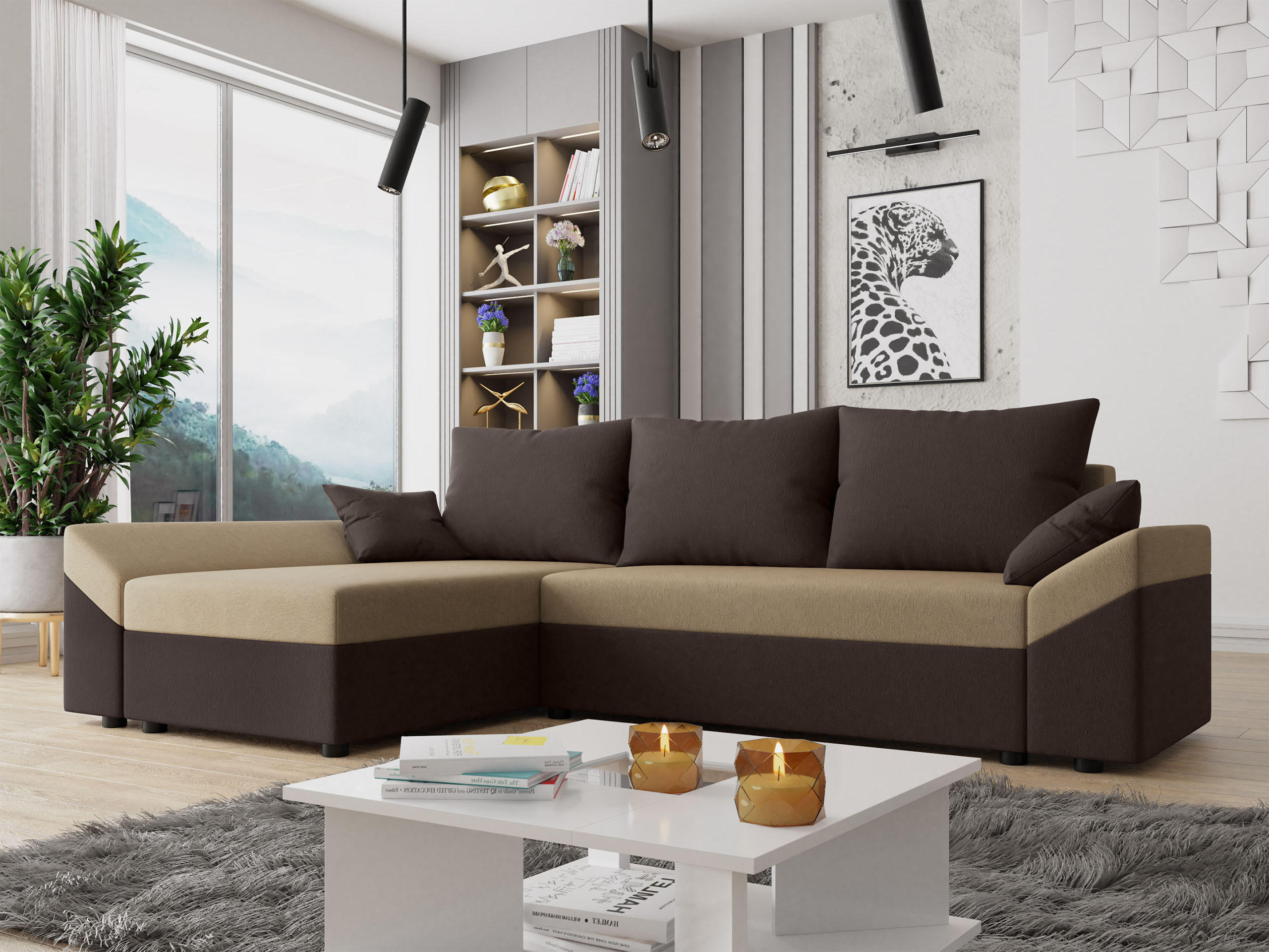 ECKSOFA Dante L - Beige/Schwarz, Holz/Kunststoff (240/140cm) - MIRJAN24