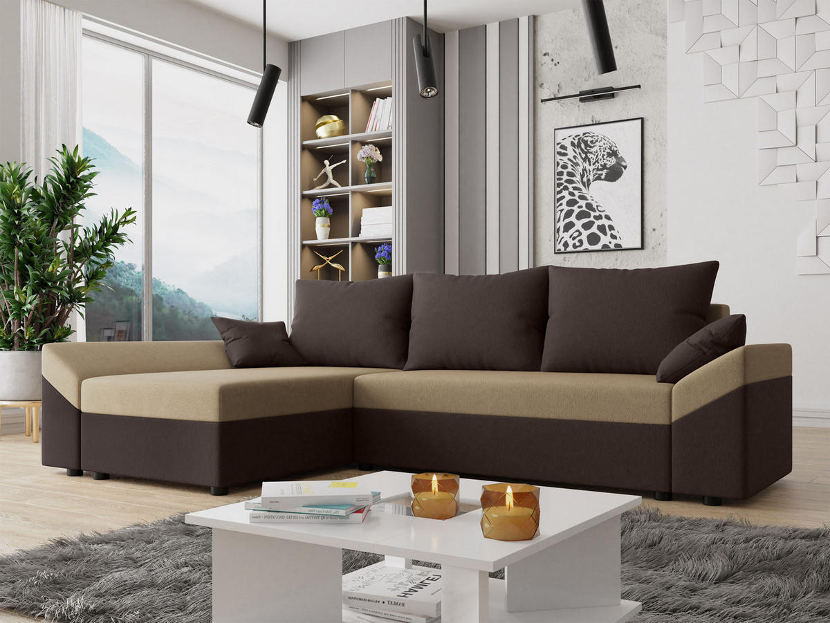 ECKSOFA Dante L - Beige/Schwarz, Holz/Kunststoff (240/140cm) - MIRJAN24