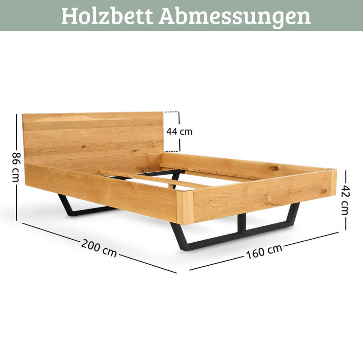 MASSIVHOLZBETT 160x200 cm KEILO Eichenholz Bettrahmen Metallkufen - Braun, Holz (160/200cm) - DELUKE