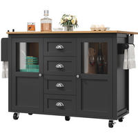 KÜCHENINSEL 137,9/92,5/73 cm Schwarz aus MDF und Metall mit Klapptisch - Schwarz, Holzwerkstoff (73/92.5/137.9cm) - OKMYHOME