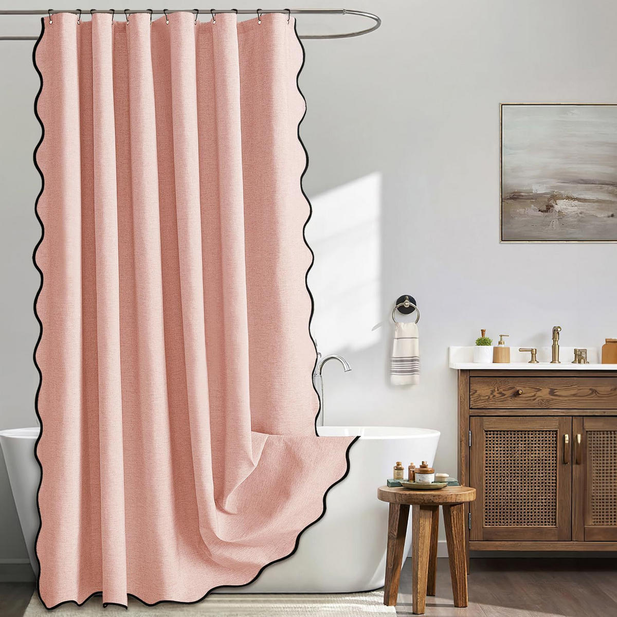 DUSCHVORHANG, rosa, 200 x 180 cm, Leinen - Rosa, Textil (180/200cm) - Authentics