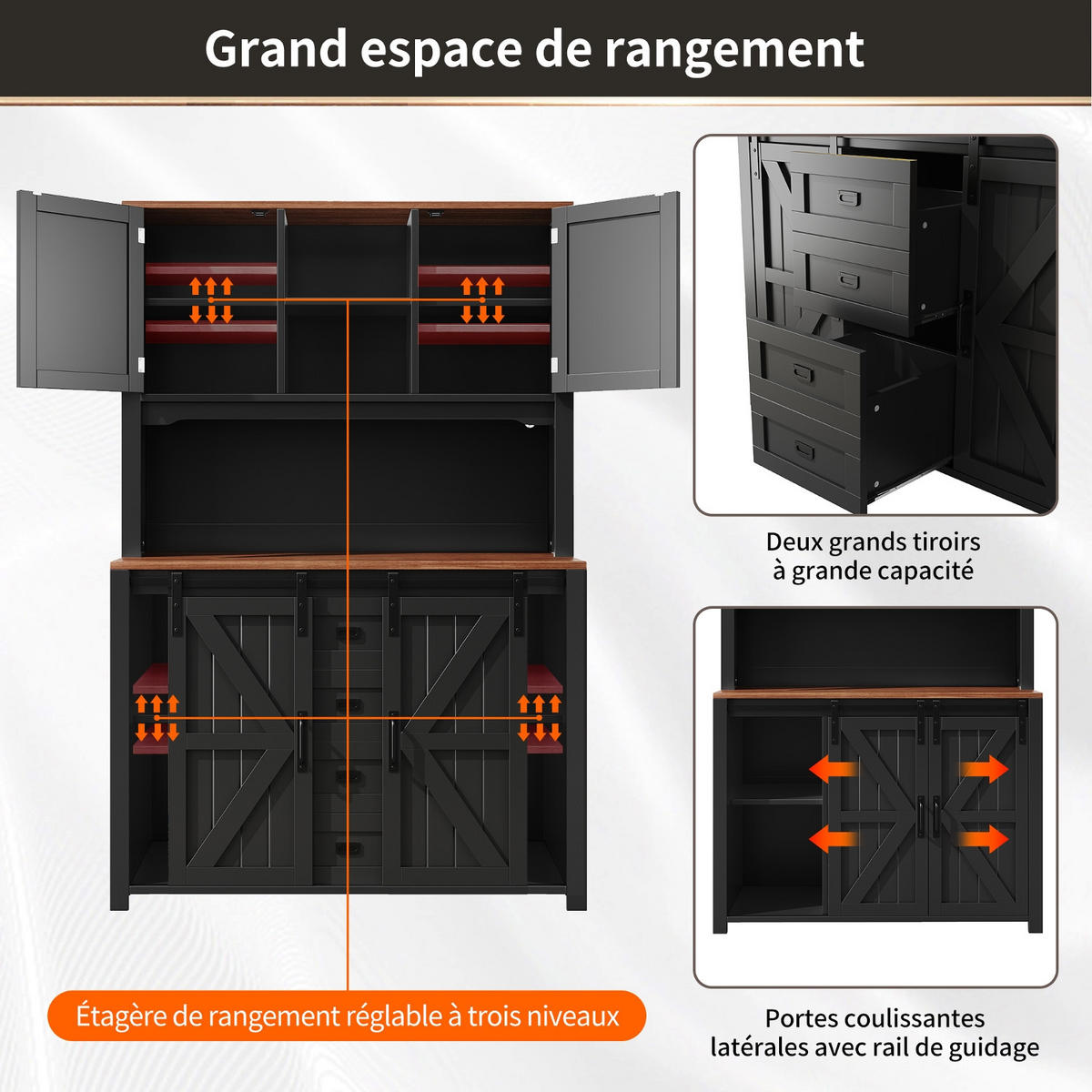 KÜCHENSCHRANK schwarz, 107/184/43 cm, MDF, MIT LED-BELEUCHTUNG, OFFENES REGAL, für Küche und Esszimmer - Schwarz, Holzwerkstoff (43/184/107cm) - Rolipo