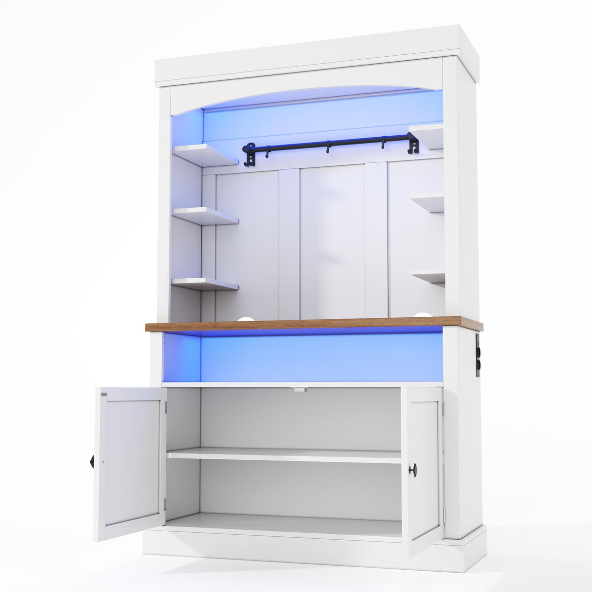 BUFFET 183 cm MDF Weiß mit Bogendesign, RGB-LED und Weinregal - Weiß, Holzwerkstoff (43/183/106cm) - Korfee