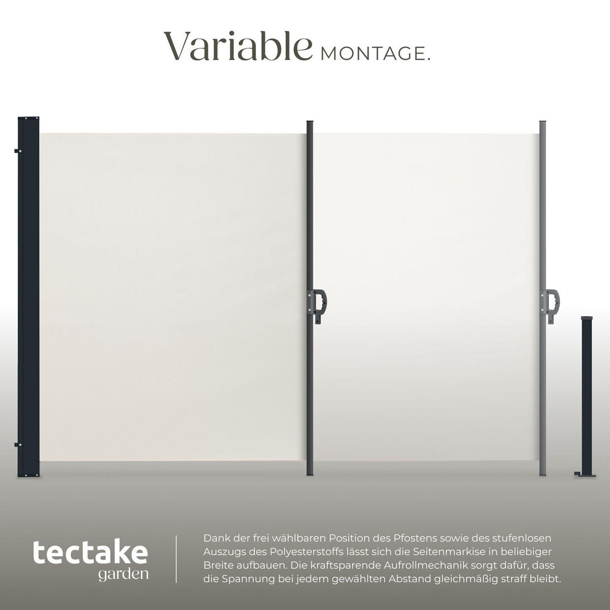 SEITENMARKISE , ausziehbar, mit Aufrollmechanismus, beige - Beige, Kunststoff (300/200/9cm) - tectake