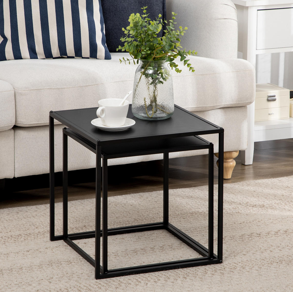 COUCHTISCH 40/40/40 cm und 35/35/35 cm Schwarz aus Stahl mit 2 Tischen - Schwarz, Metall (40/40/40cm) - OKMYHOME