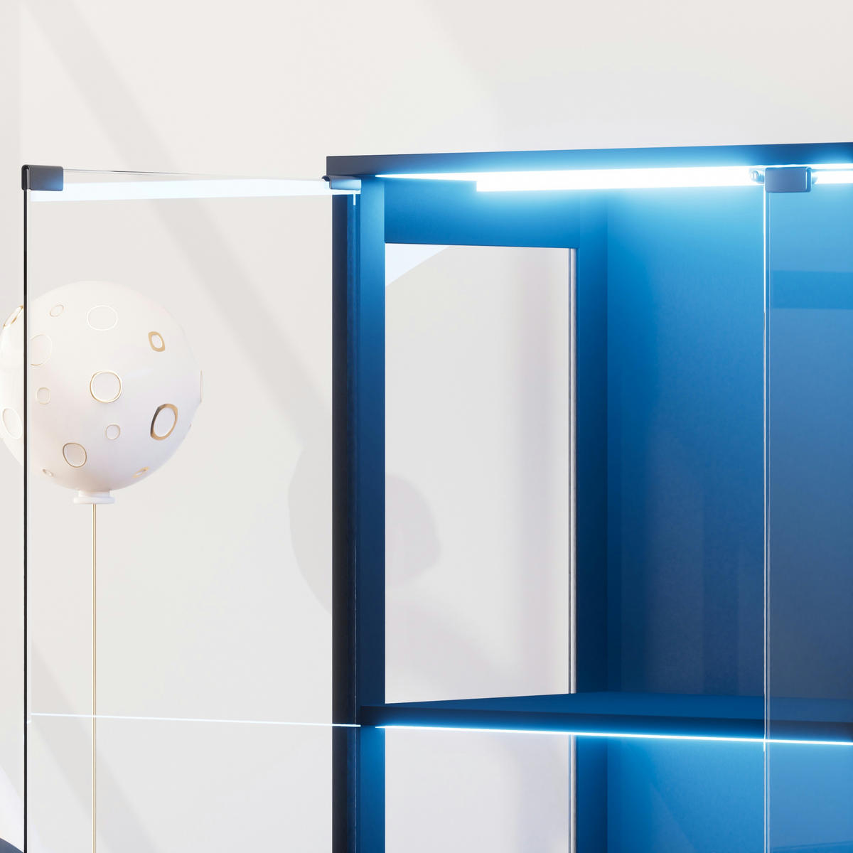 VITRINE 4-stöckig mit LED-Beleuchtung - Staubdicht - Schwarz - Schwarz, Glas/Holzwerkstoff (35/165/80cm) - KOMHTOM