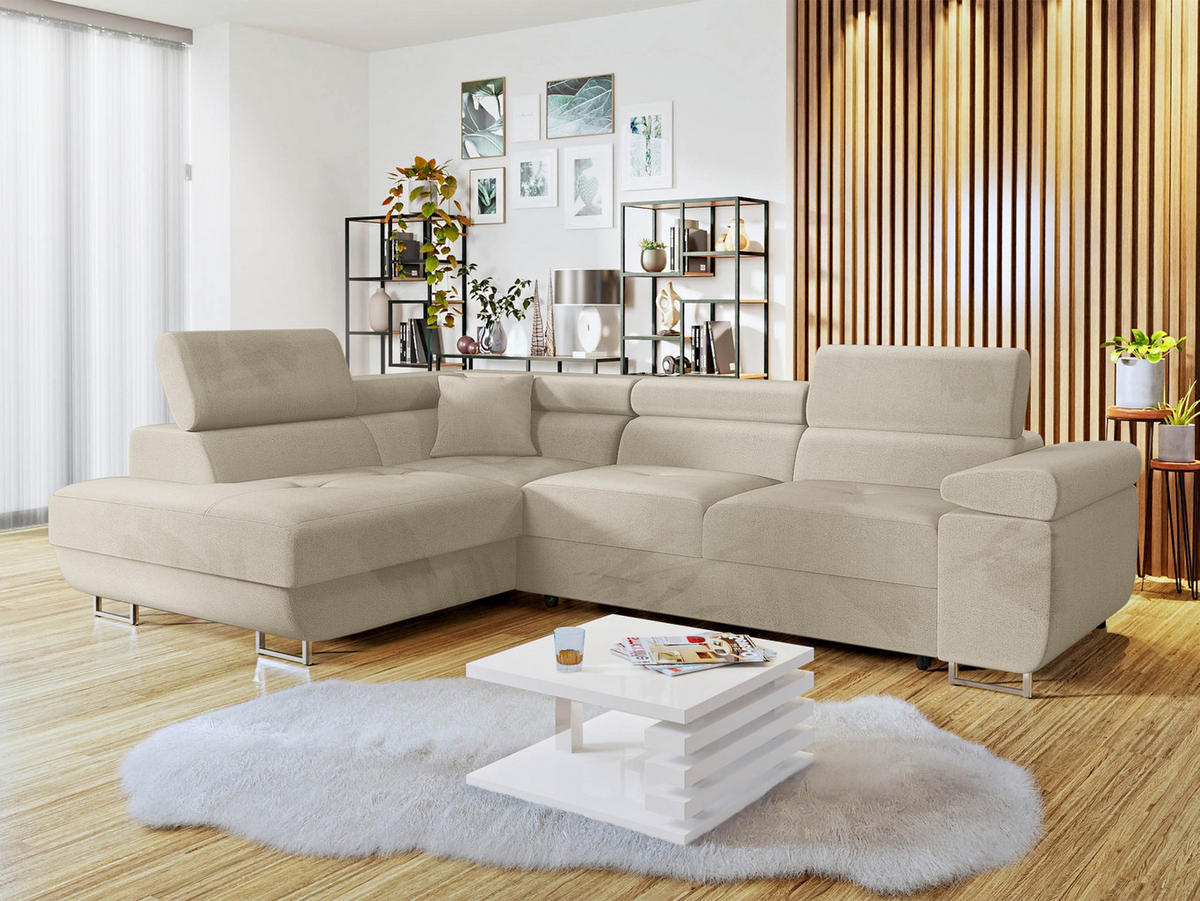 ECKSOFA Torezio, Seite: Links - Beige, Holz/Textil (274/203cm) - MIRJAN24