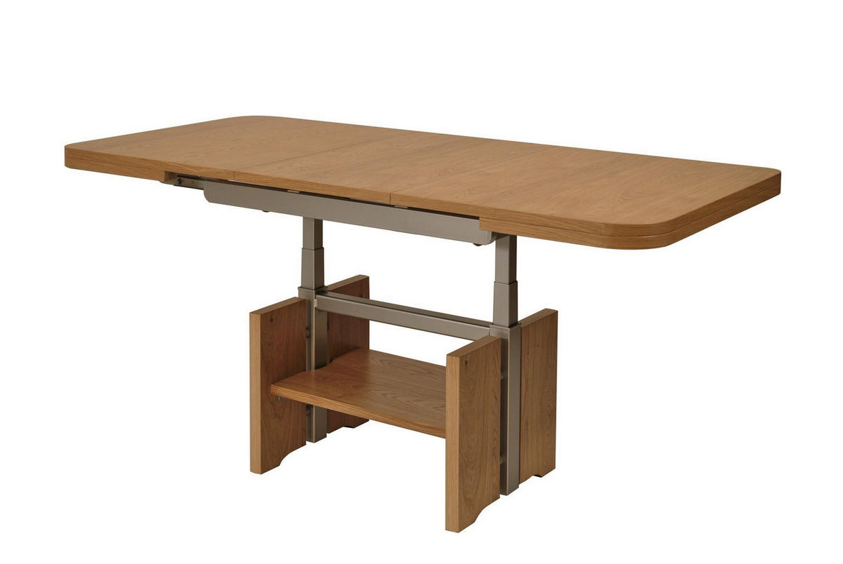 FUNKTIONSTISCH Cassandry höhenverstellbar und ausziehbar 120(160) x 70 x 56-75 Wohnzimmertisch massiv Wildeiche - Braun, Holz (120/70/56cm) - 58aufmkessel
