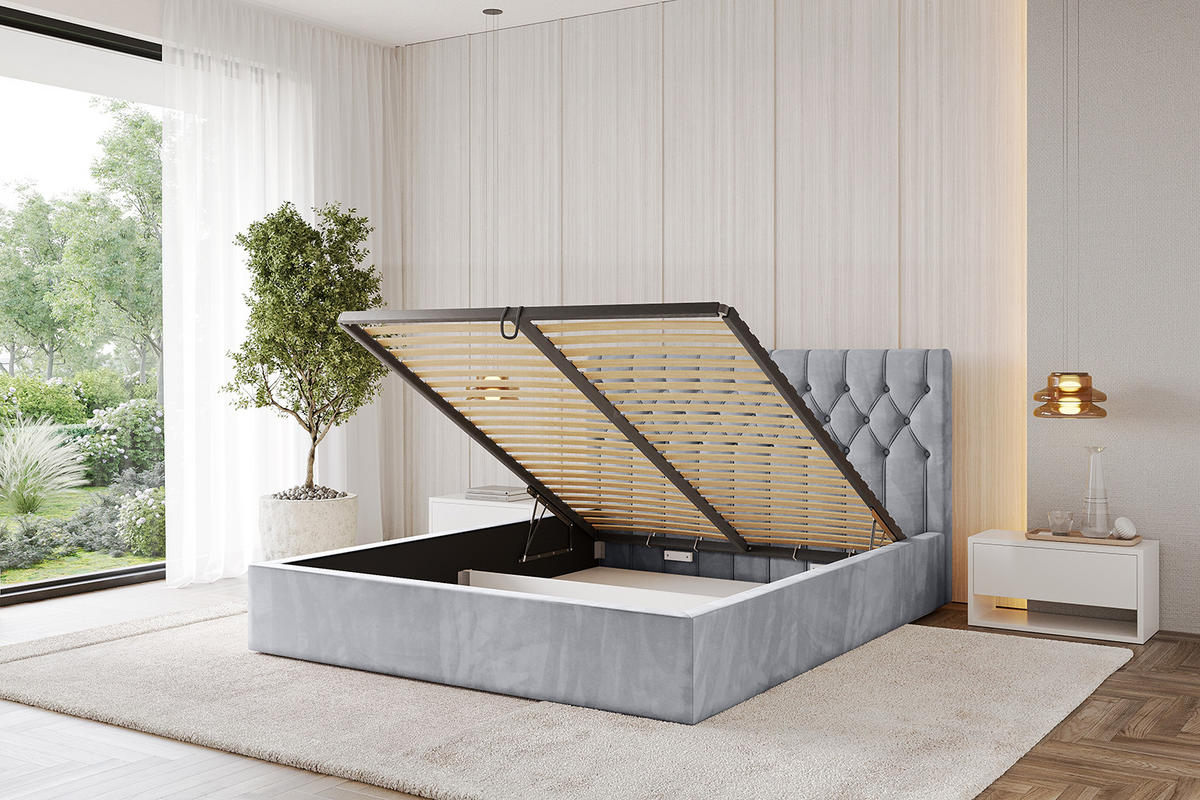 POLSTERBETT mit Bettkasten und Lattenrost, Boxbett ohne Matratze - RENO 160x200 Hellgrau - Hellgrau, Holzwerkstoff/Textil (160/200cm) - ALTDECOR
