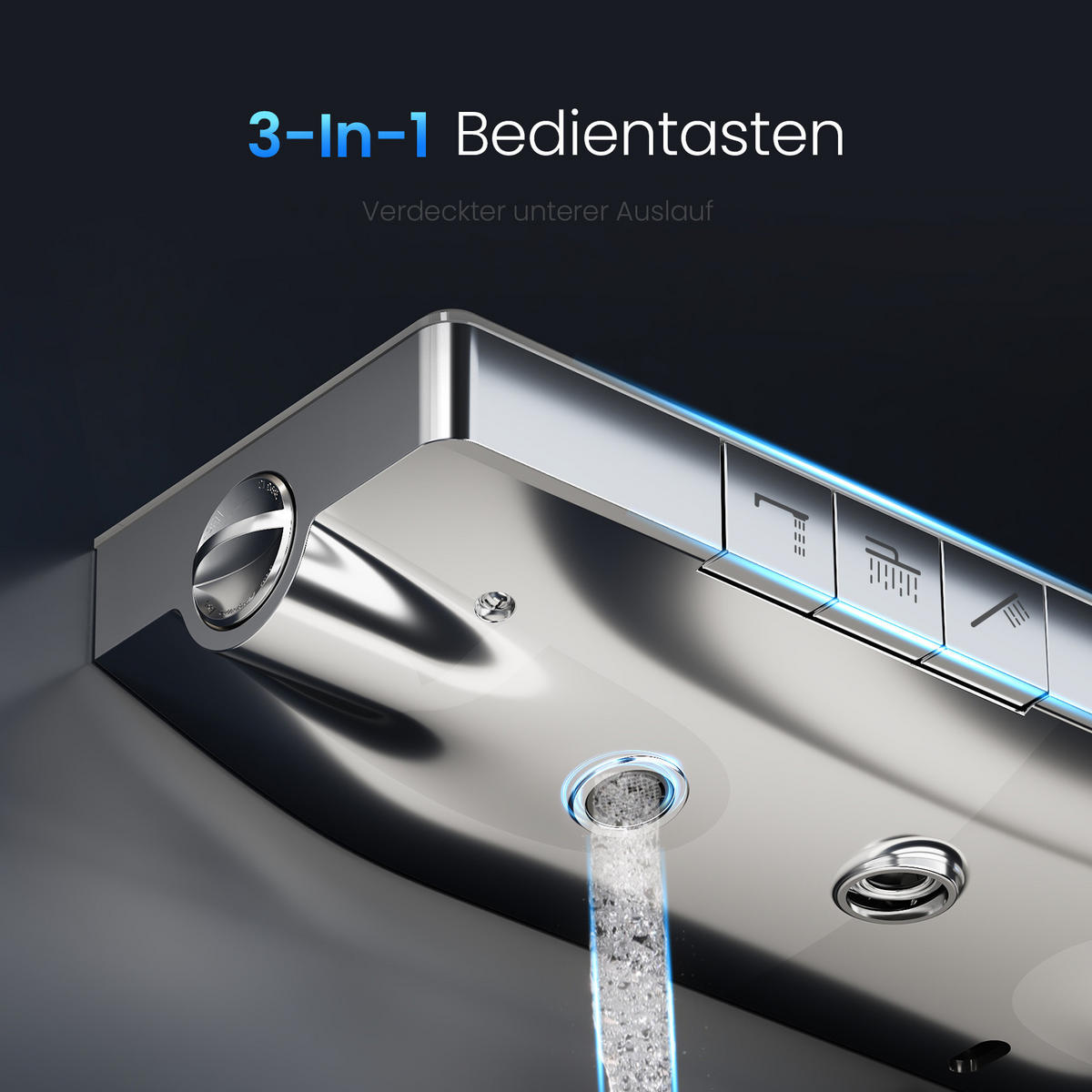 ÜBERKOPFBRAUSESET mit Thermostat Drei Wasserauslassmethoden Chrom - Chromfarben, Metall (13.5/106/44.6cm) - EMKE