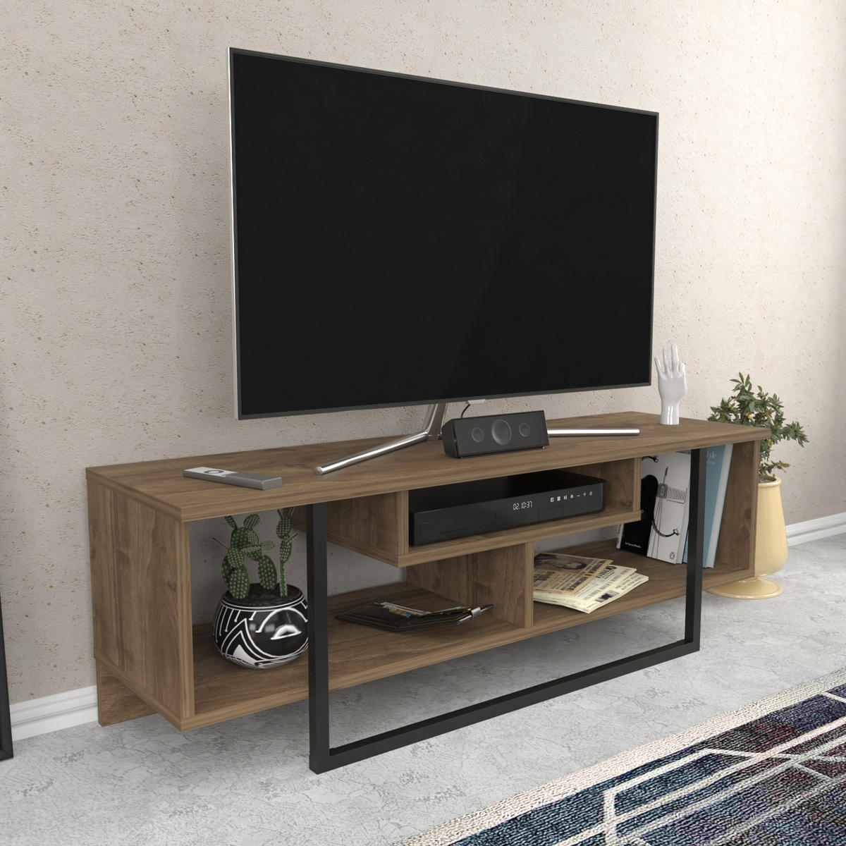 TV-ELEMENT Asal Walnuss Schwarz - Walnussfarben/Schwarz, Holzwerkstoff (119.4/40.2/35.2cm) - Decorotika