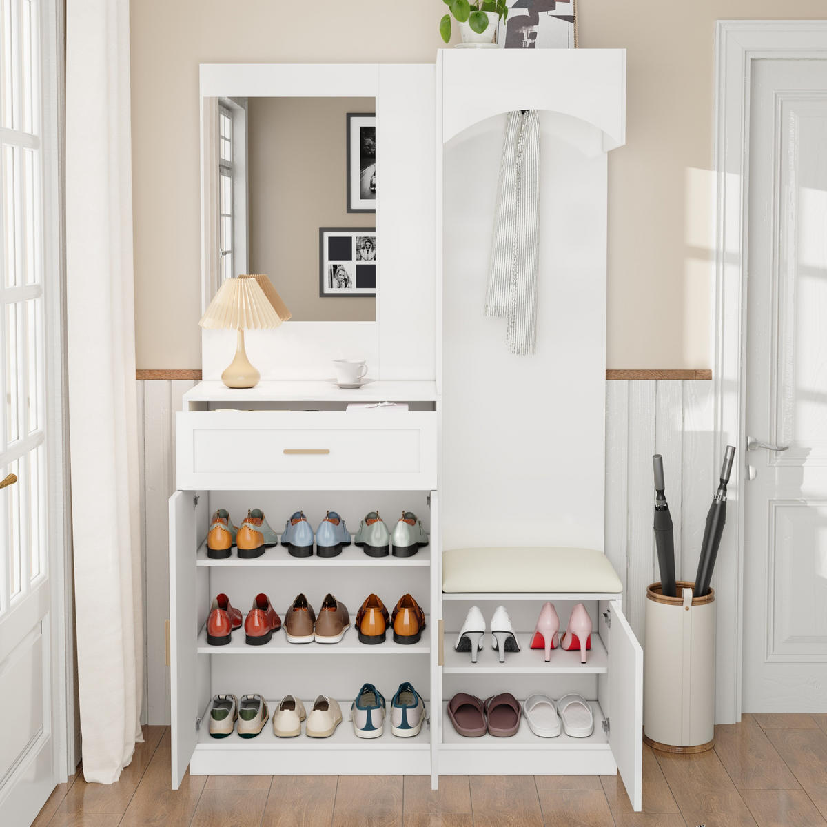 GARDEROBE Set Spiegel Schuhschrank - Weiß, Holz (110/185.5/33cm) - LEBENLANG