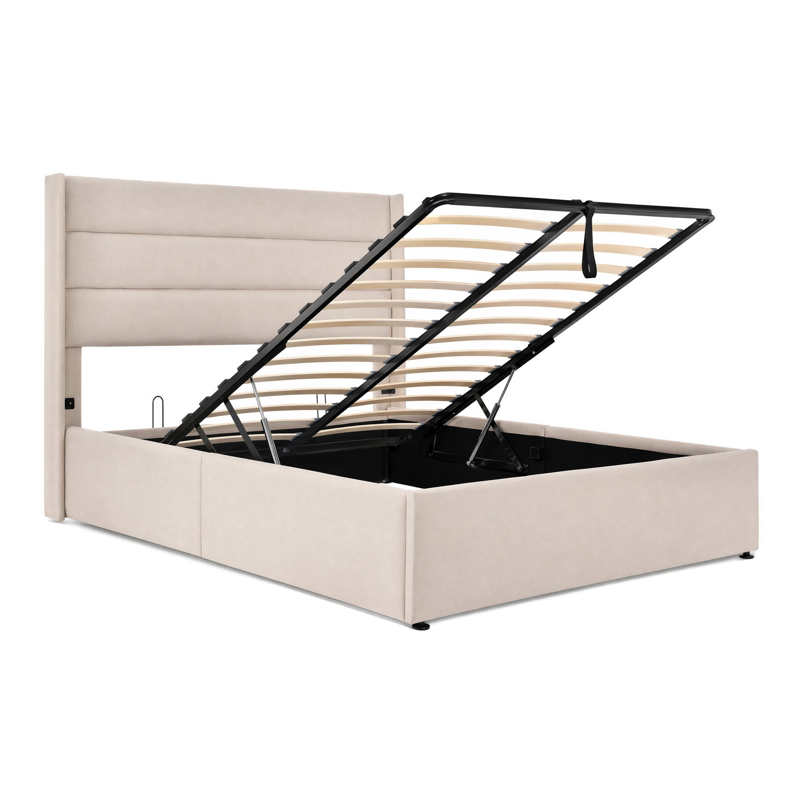POLSTERBETT BEIGE 160x200cm, Hydraulischer Stauraum, Modernes Design - Beige, Holz/Kunststoff (160/200cm) - SHOPENTRA