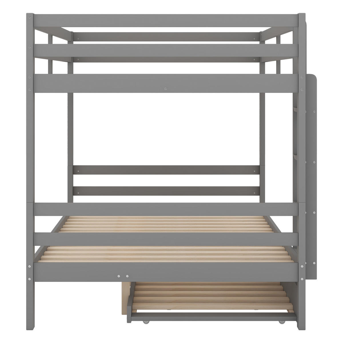 ETAGENBETT 140/200 cm Grau mit Ausziehbett und stabiler Treppe aus Kiefernholz - Grau, Holz (140/200cm) - OKWISH