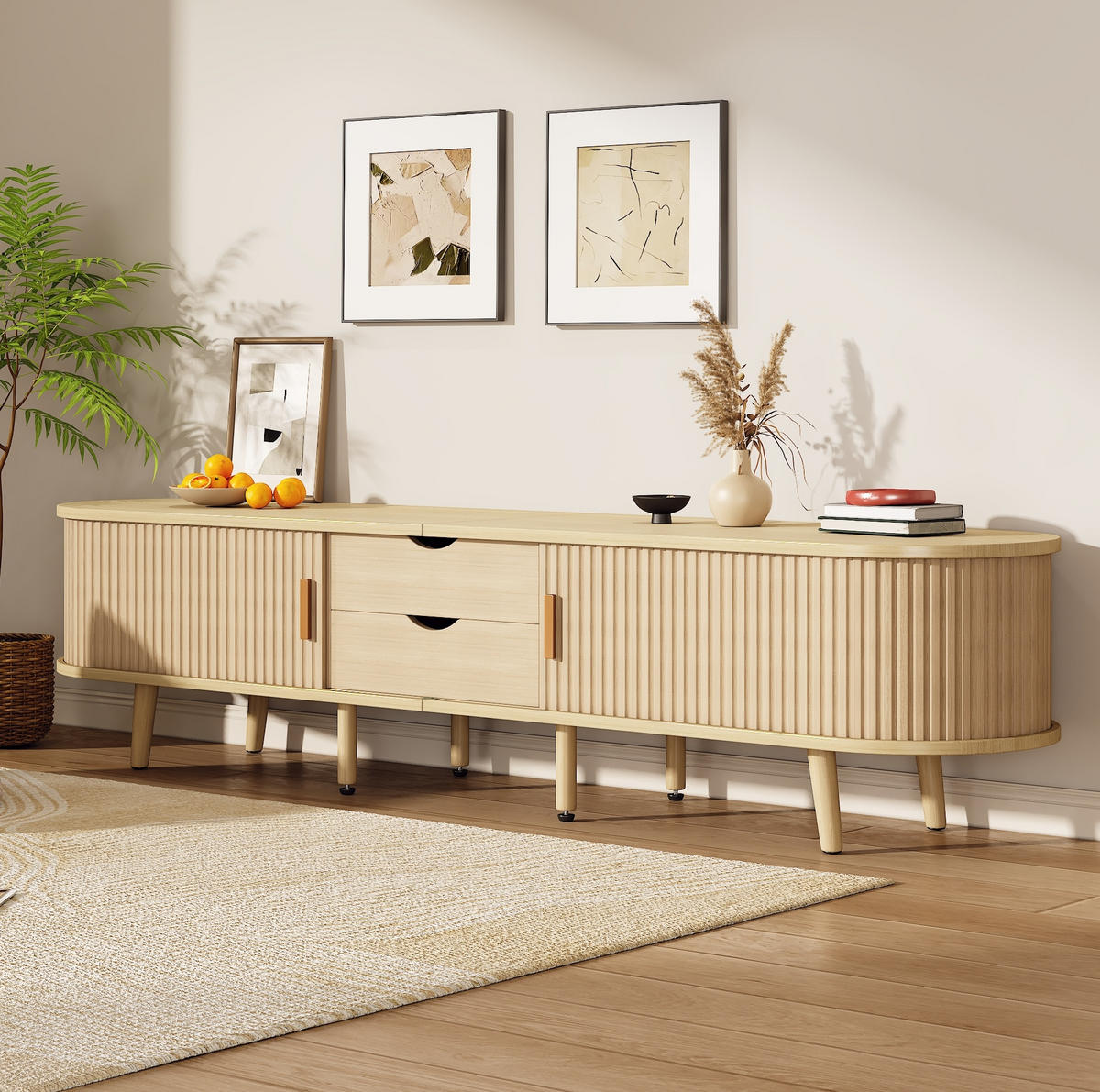 TV-SCHRANK aus MDF 175x40x42 cm Helles Walnussholz mit 2 Schubladen, Schiebetüren und verstellbaren Einlegeböden - Alteiche, Holzwerkstoff (175/42/40cm) - Modfu