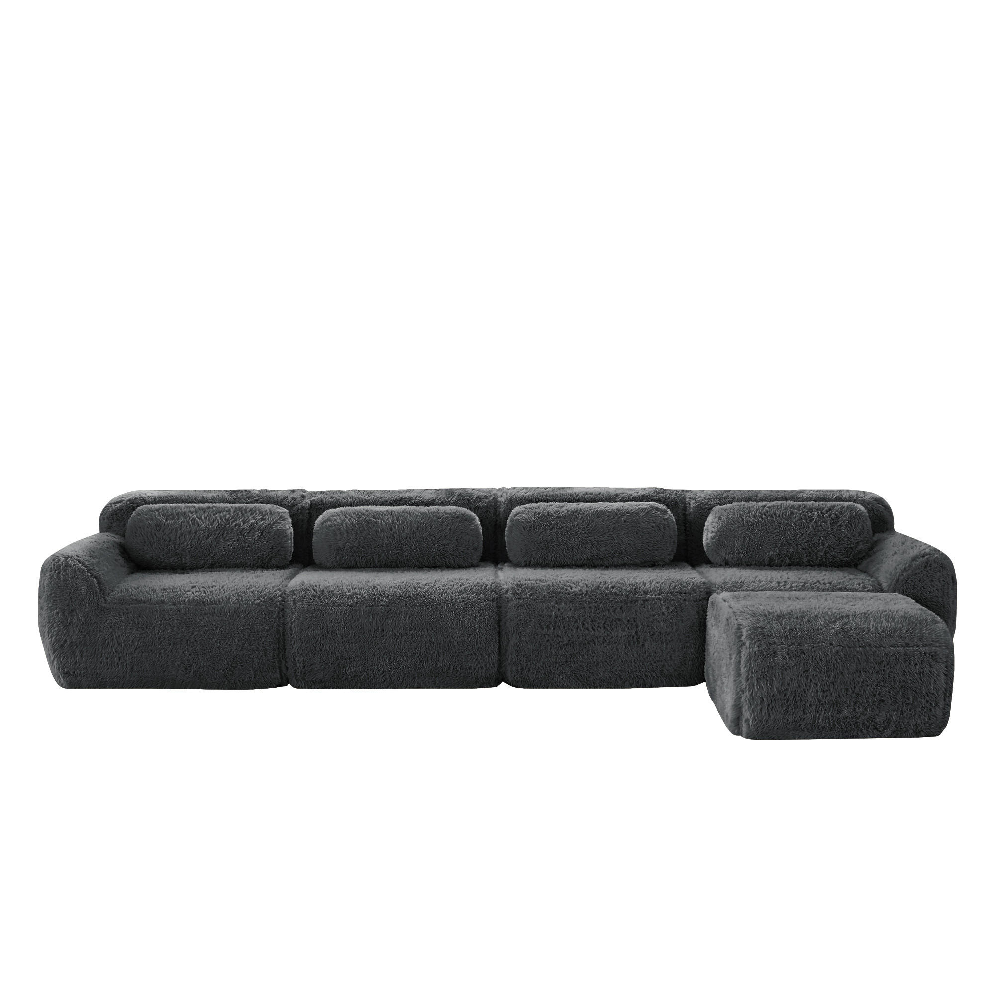 4-SITZER ECKSOFA Plüsch Grau mit Kissen - Grau, Textil (378/179cm) - WISHDOR