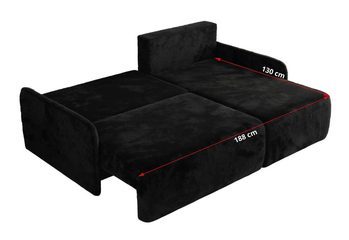 ECKSCHLAFSOFA ARPA L Schwarz Plüsch - rechts - Schwarz, Kunststoff/Textil (150/198cm) - MKS