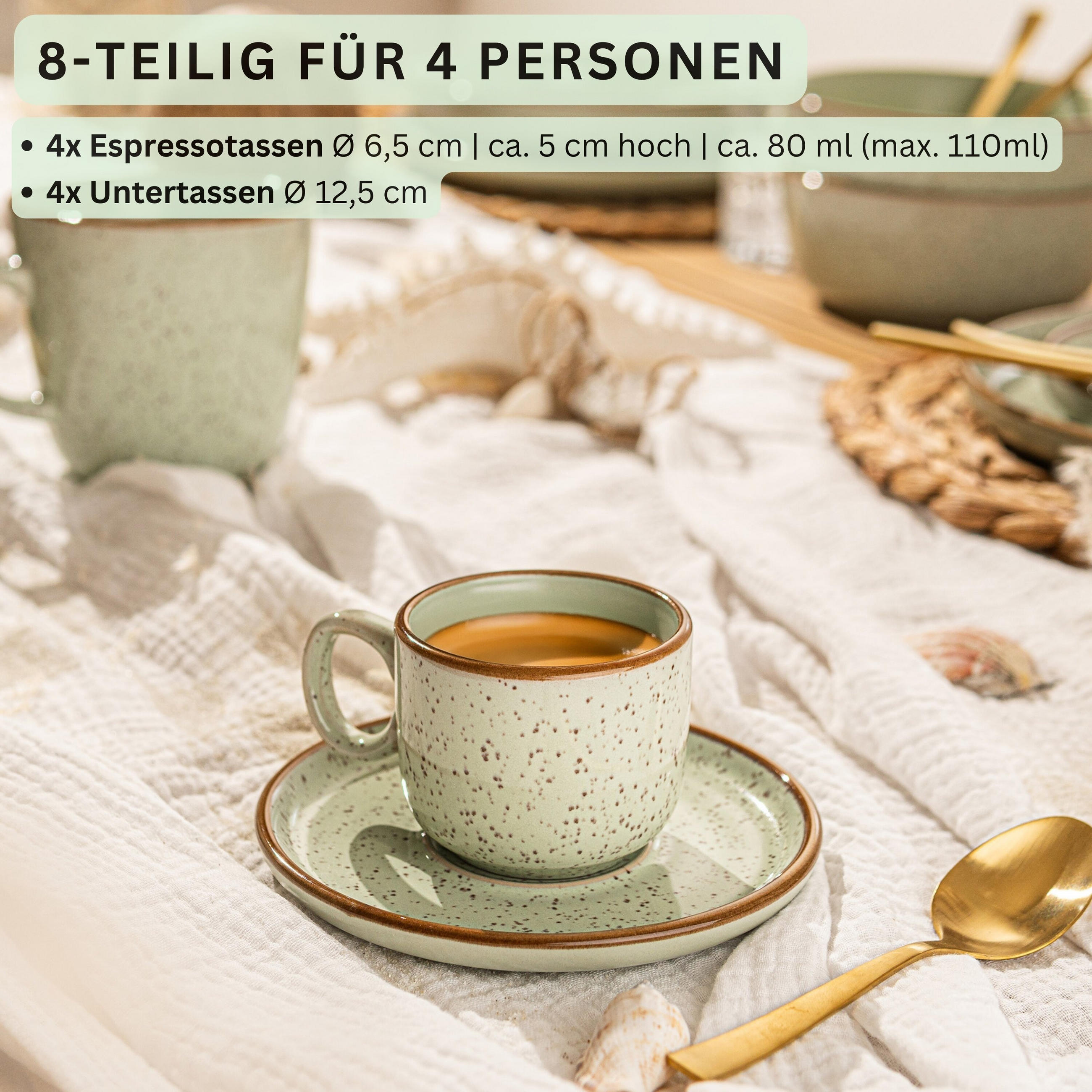 ESPRESSOTASSEN SET RIO MINZE - 8 teilig aus Steingut - Grün, Keramik (0.08L) - Sänger