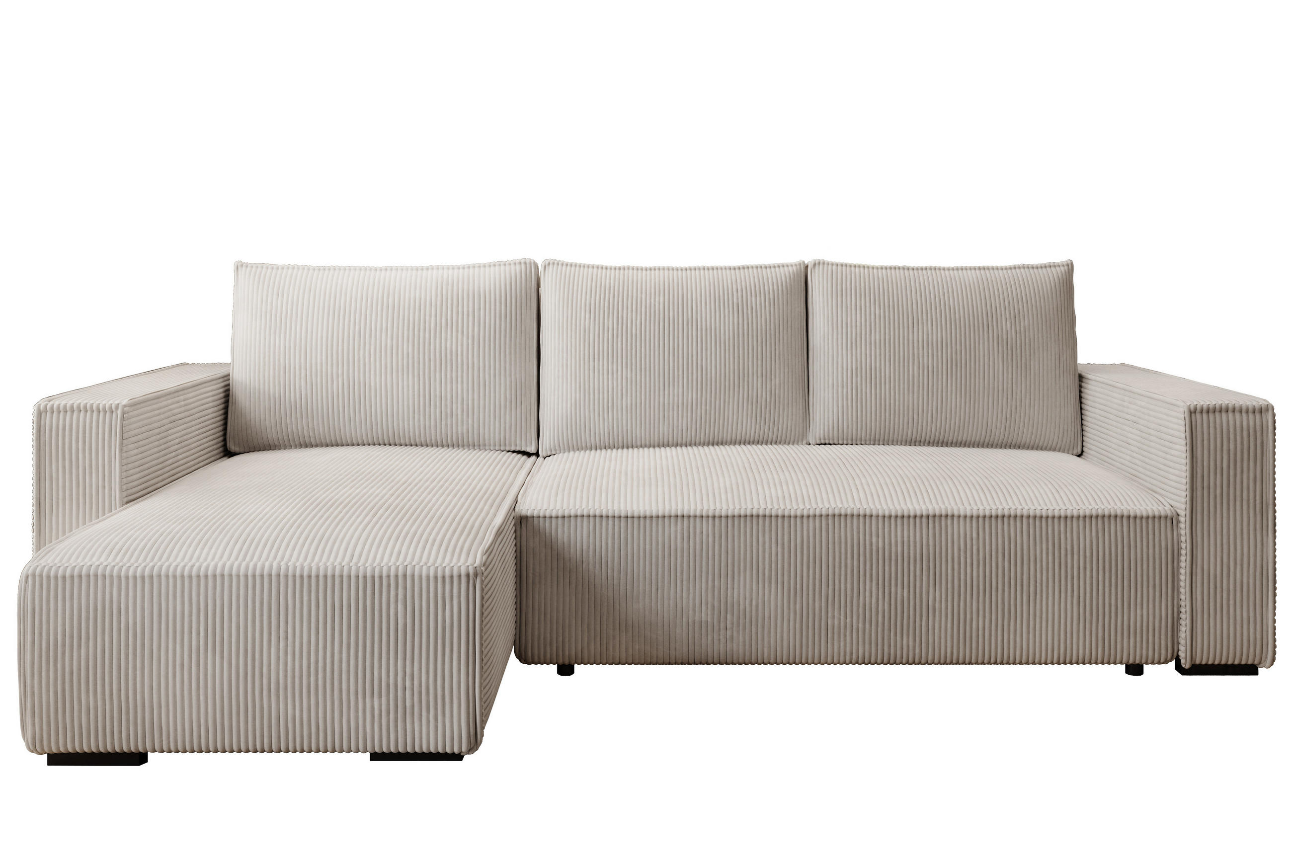 ECKSOFA CUDDY L, Eckcouch in L-Form mit Schlaffunktion und Bettkasten, Farbe: Hellgrau, Cordstoff, Ottomane Links - Hellgrau, Textil (240/140cm) - Storez24